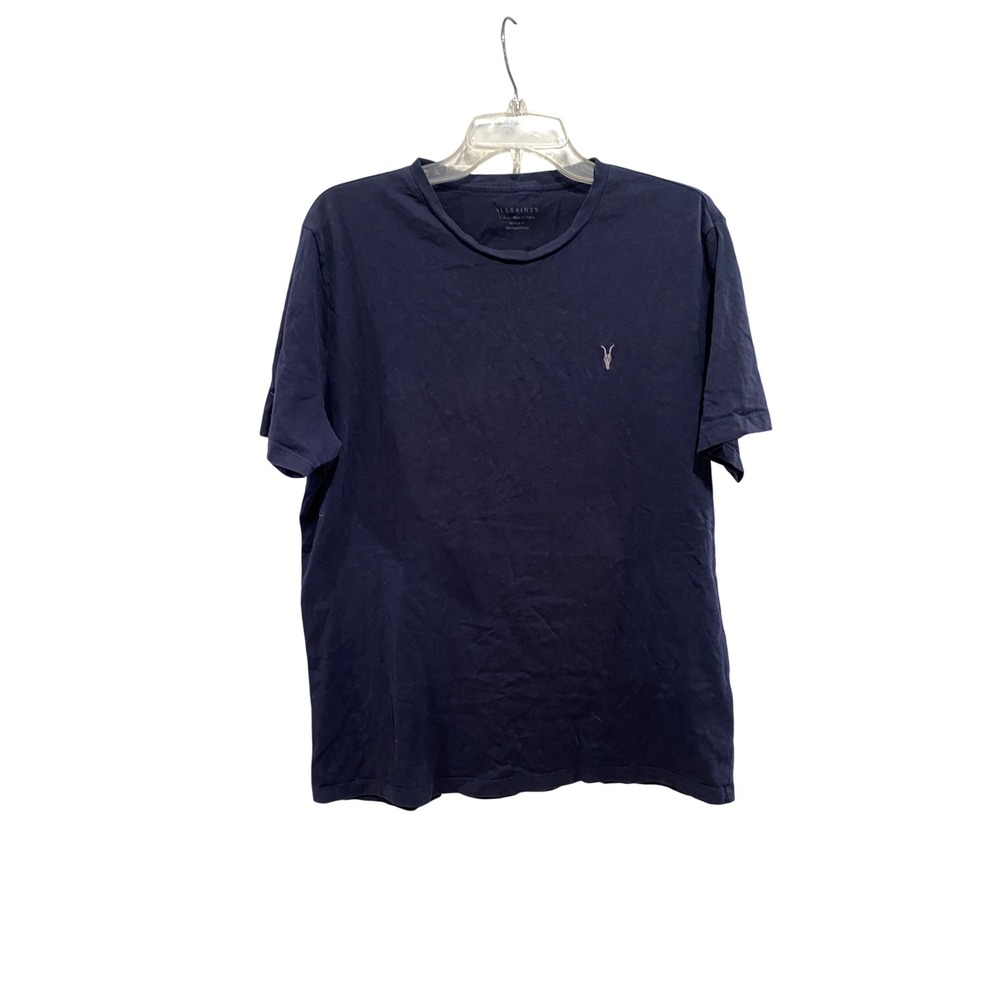 ALLSAINTS Mens Navy Blue Cotton T Shirt Crew Neck Regular Fit Organic XL
